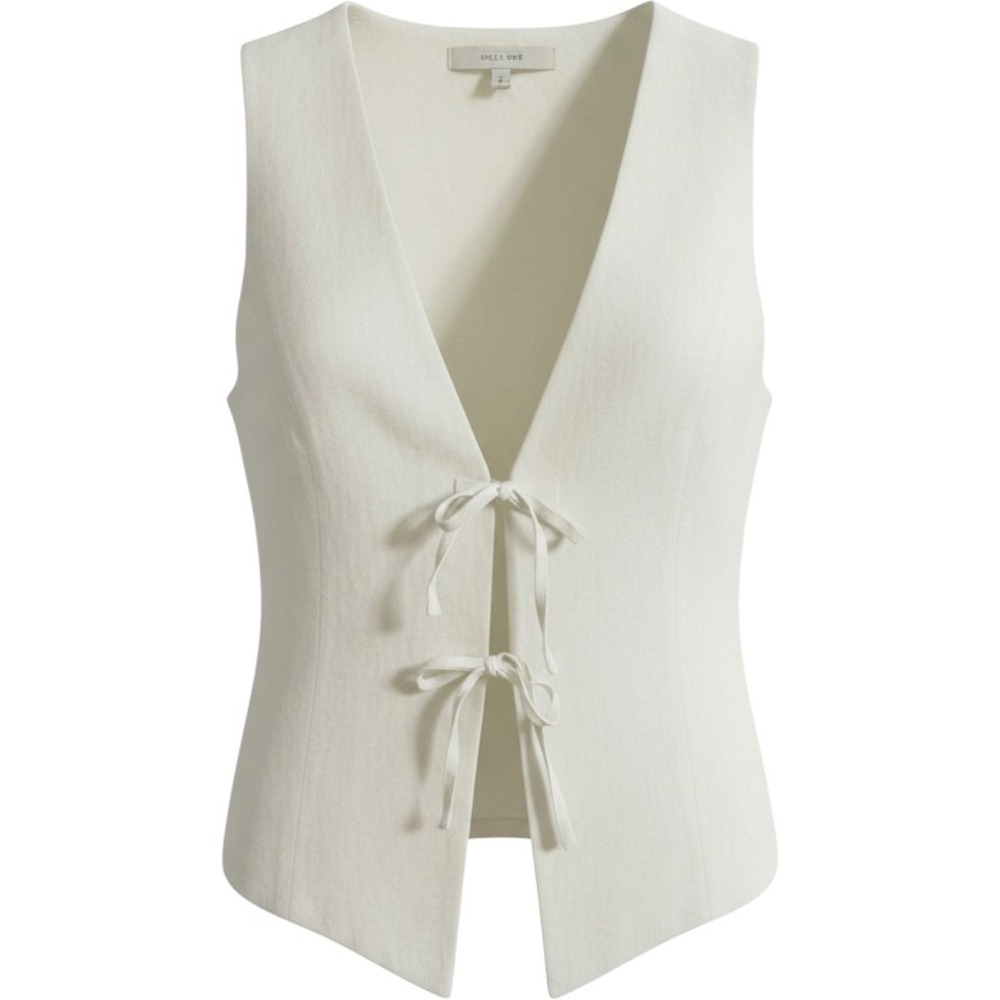 Belle Vere Vest Women 6 White Linen Blend Tie Front Sleeveless V-Neck Top Boho